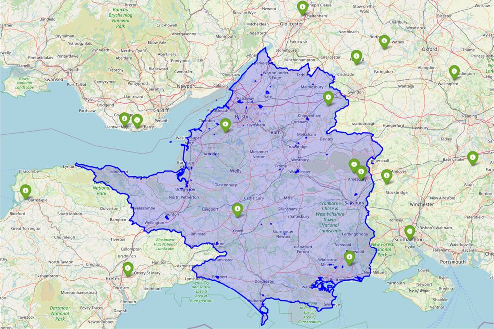 Weather stations matched to each census area in the Wessex Water area